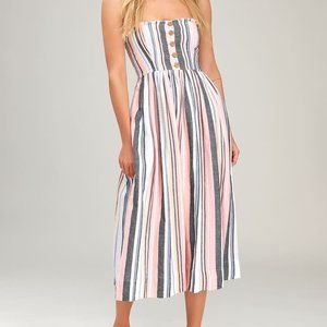NWT Free People Lilah Multi-Striped Pleated Midi Dress